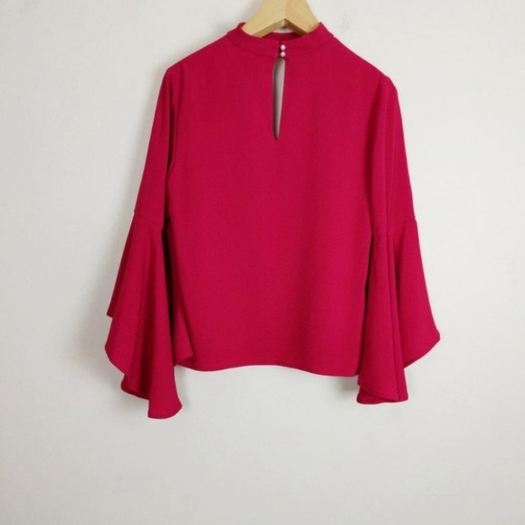 NWT New WAYF Ryan Medium Fuchsia Pink Choker Bell Statement Sleeve V-Neck Top - Picture 6 of 8